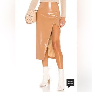 NBD REVOLVE faux leather midi skirt in camel-NWT sz S